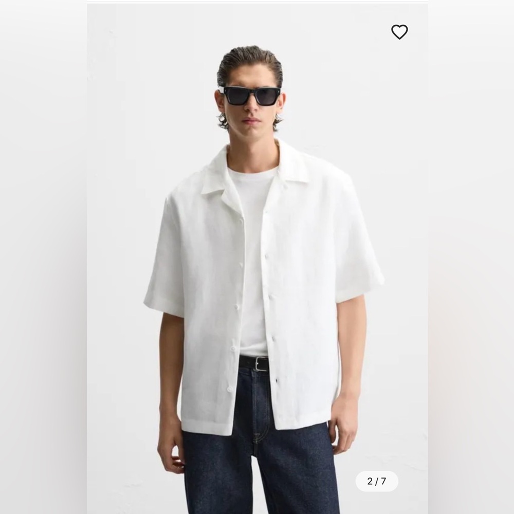 NWT Zara Shirt Men's 100% Linen Relaxed Fit White Short Sleeve Camp Buttton Up M